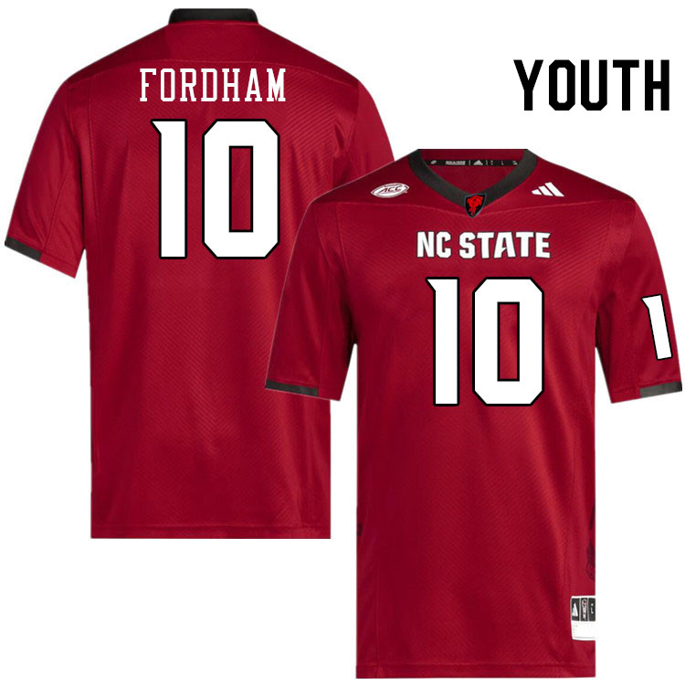 Youth #10 Caden Fordham NC State Wolfpack College Football Jerseys Stitched-Red